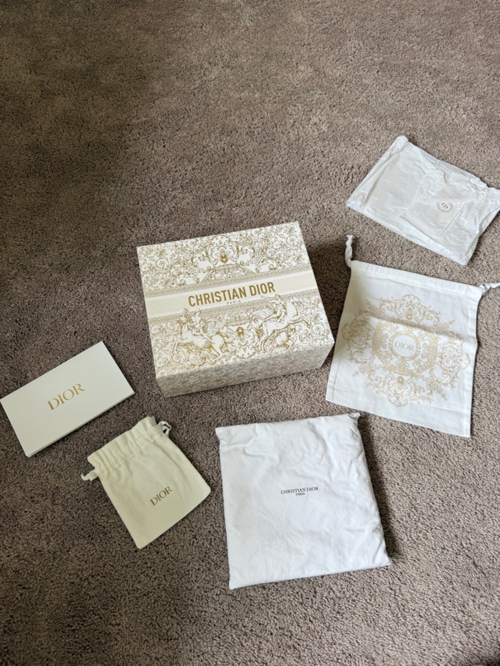Dior White and Gold Decorative Box with Branded Dust Bags